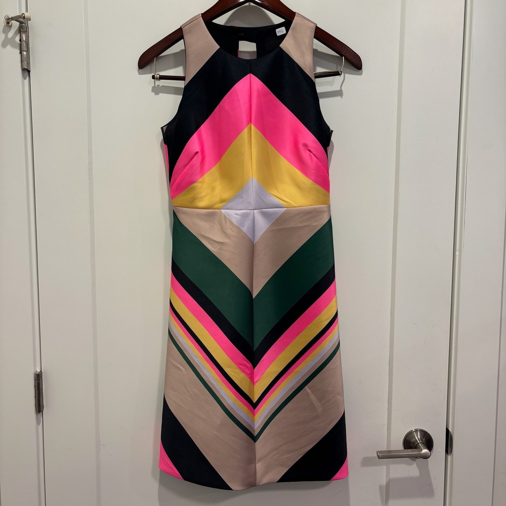 J.Crew Collection Geometric Chevron Sleeveless Shift Dress Pink Green Navy 0‎